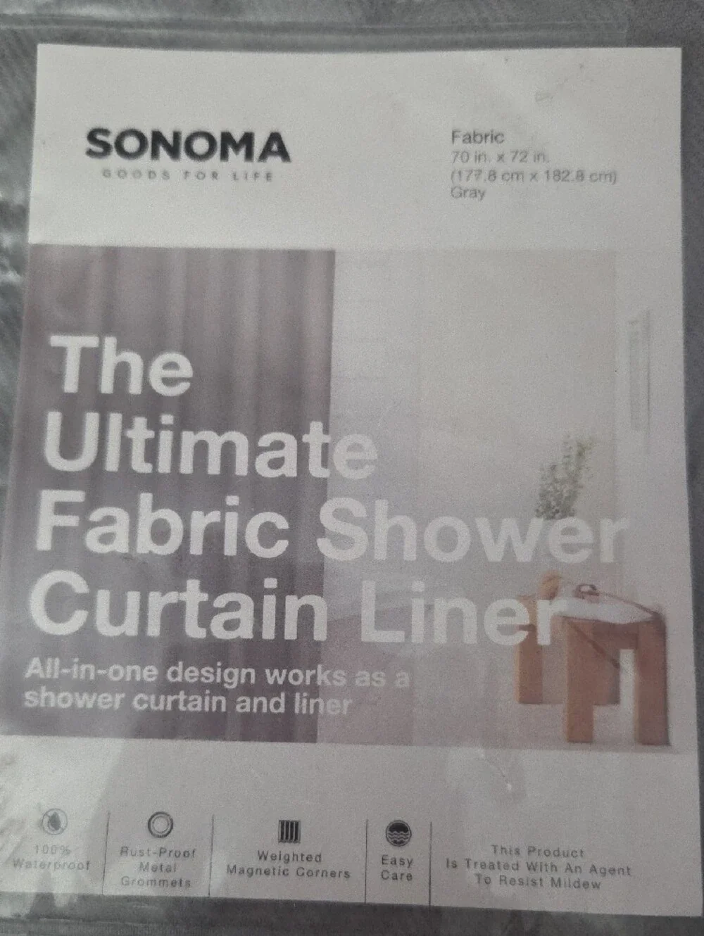 SONOMA Gray Fabric Shower Curtain Liner - Solid Gray
